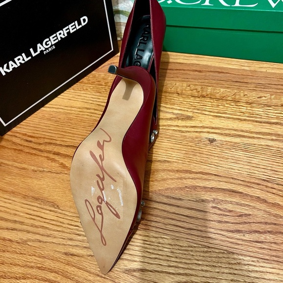 Karl Lagerfeld Burgundy Studded Heels | NWT | size 9.5 - Picture 4 of 11
